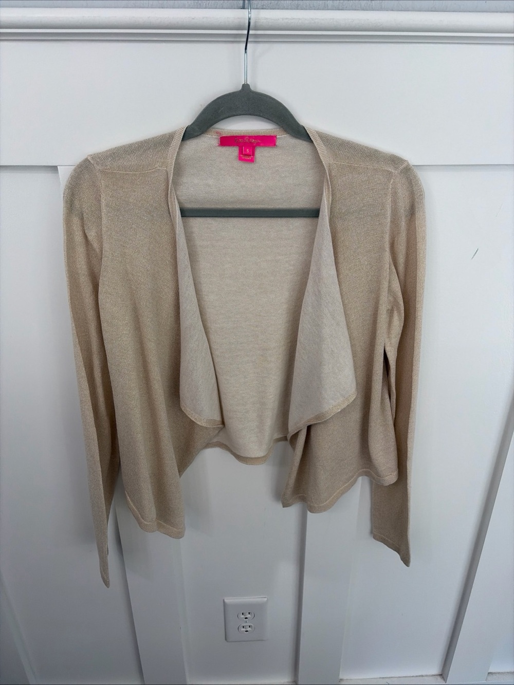 Gold Metallic Draped Open-Front Women’s Sweater Cardigan